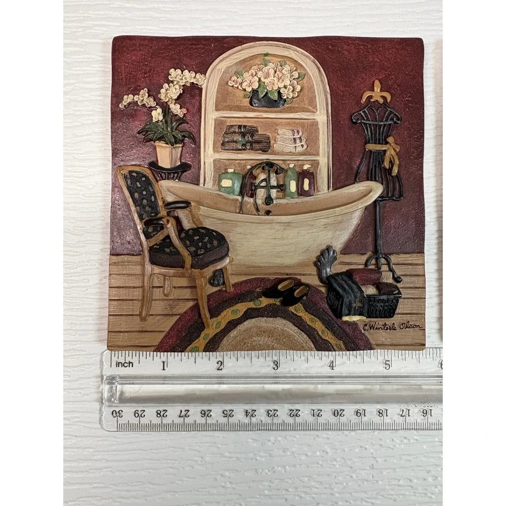 C. Winterle Olson New View Bathroom Wall Plaques Set Resin 3D Relief S0183